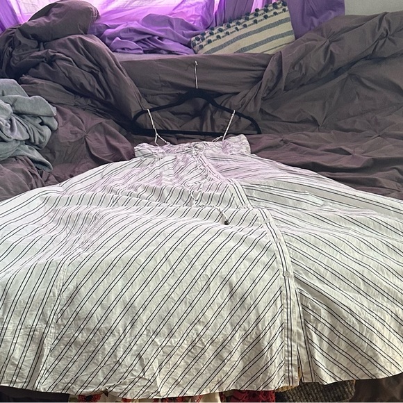 🌟FREE PEOPLE Easy Breezy Midi Dress, Sz.L., Ivory Combo, Lovely Navy Stripes 🌻 - Picture 5 of 15